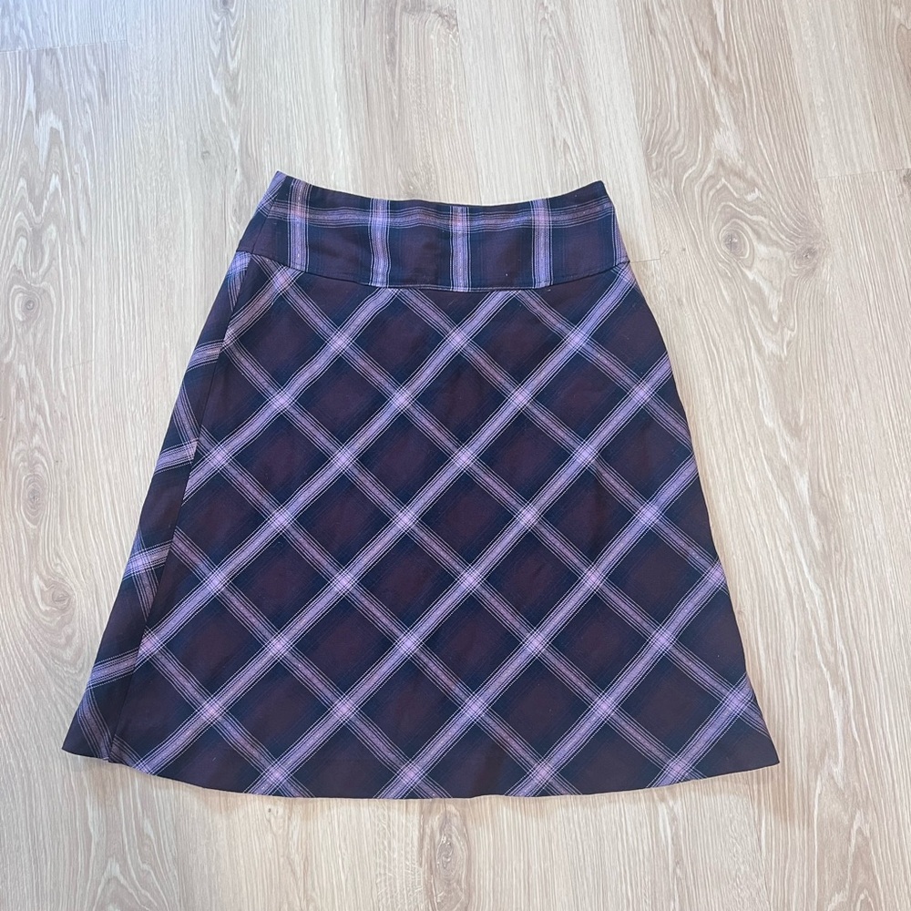 Plaid A-Line Skirt - Purple and Black